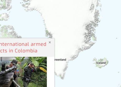 Map of the RULAC online portal with the pop-up window of the non-international armed conflicts in Colombia