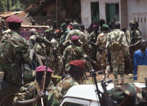 Central African Republic, Bangui, Bangui. Seleka fighters patrol the streets. 