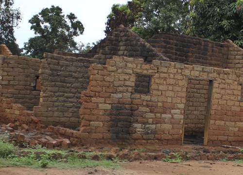 Central African Republic, Bouca, 2013. Some houses near the Catholic Mission were recently burnt. 