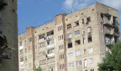 South Ossetia, Georgia, 2009: Tskhinvali. A year after the conflict that divided South Ossetians and Georgians, much of the town of Tskhinvali is still badly damaged. 