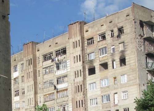 South Ossetia, Georgia, 2009: Tskhinvali. A year after the conflict that divided South Ossetians and Georgians, much of the town of Tskhinvali is still badly damaged. 