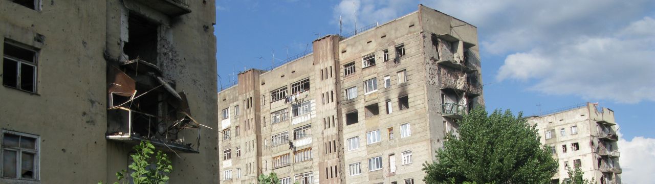 South Ossetia, Georgia, 2009: Tskhinvali. A year after the conflict that divided South Ossetians and Georgians, much of the town of Tskhinvali is still badly damaged. 