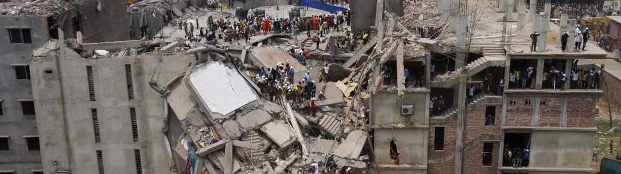 View of the collapse of the Rana Plaza building in Dakka, Bangladesh