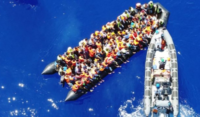 Safe and rescue operation of a boat in the Mediterranean Sea.