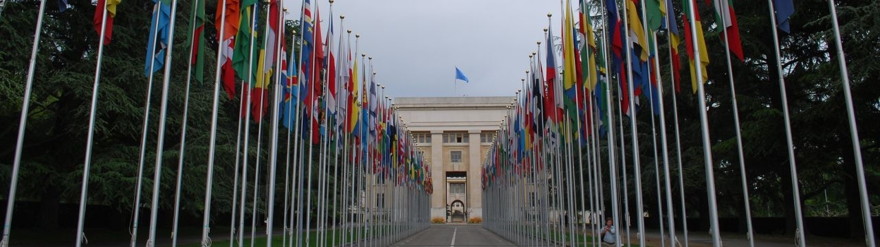 Flags outside the Palais de Nations in Geneva