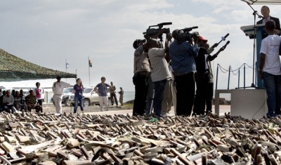 SRSG Martin Kobler addresses a ceremony in Goma, North Kivu province, to mark the destruction of weapons and ammunitions on 20 November 2013. 