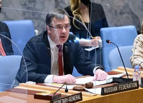 Gennady Kuzmin, Deputy Permanent Representative of the Russian Federation to the United Nations and President of the Security Council for the month of February, chairs the Security Council meeting on threats to international peace and security caused by t