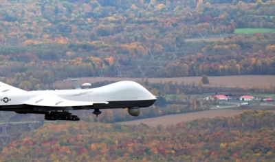 A remotely piloted MQ-9 Reaper operated by the New York Air National Guard’s 174th Attack Wing flies a routine training mission over Central New York.