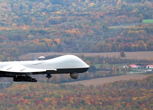A remotely piloted MQ-9 Reaper operated by the New York Air National Guard’s 174th Attack Wing flies a routine training mission over Central New York.