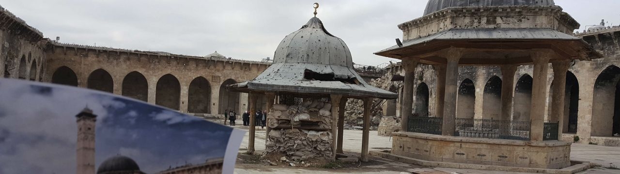 Aleppo, Syria: great Umayyad mosque. Destructions.