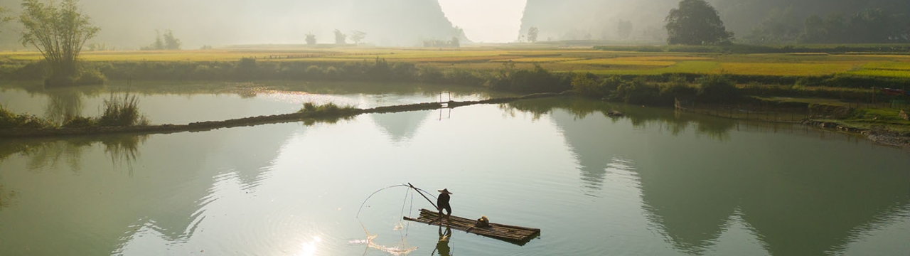 Rural Fisherman in China Landscape