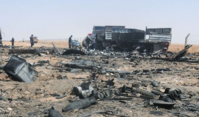 Libya, Between Brega and Ras Lanuf. Weaponery destroyed during the fighting