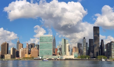 New York City Manhattan with view of Un Headquarters