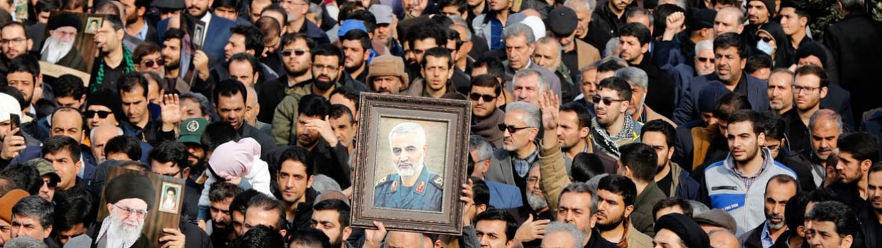 Thousands of Iranians take to the streets to mourn the death of Iranian Revolutionary Guards Corps (IRGC) Lieutenant general and commander of the Quds Force Qasem Soleimani during an anti-US demonstration to condemn the killing of Soleimani, after Friday 