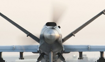 A Royal Air Force Reaper RPAS (Remotely Piloted Air System) at Kandahar Airfield in Afghanistan.