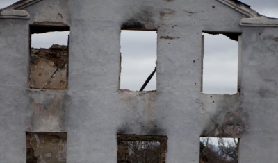 South Ossetia, Avnev, a village with a predominantly Georgian population about 7 km from Tskhinvali. A building destroyed in 2008.