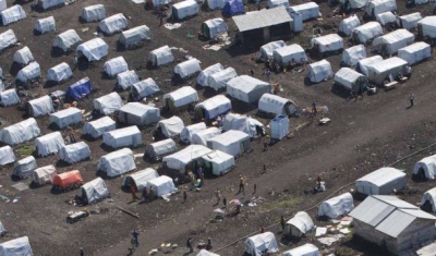 An aerial view of camps for internally displaced persons (IDPs), which have appeared following latest attacks by M23 rebels and other armed groups in the North Kivu region of the Democratic Republic of the Congo (DRC).