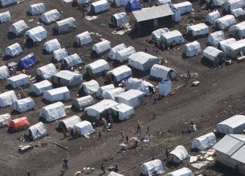 An aerial view of camps for internally displaced persons (IDPs), which have appeared following latest attacks by M23 rebels and other armed groups in the North Kivu region of the Democratic Republic of the Congo (DRC).