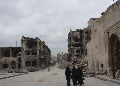 Syria,  Aleppo, great Umayyad mosque. Destructions. 