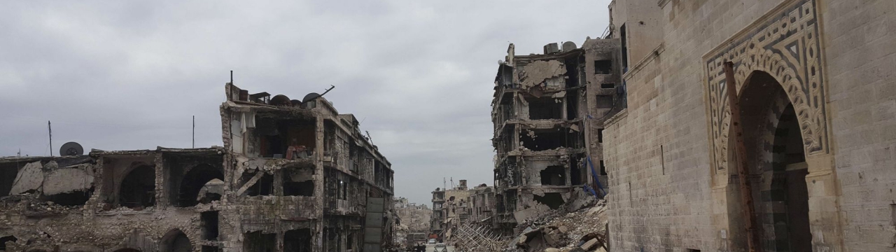 Syria,  Aleppo, great Umayyad mosque. Destructions. 