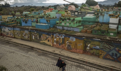 Guatemala, Chimaltenango, San Juan Comalapa. On the Day of the Dead, a day when families would normally be celebrating in the cemetery of the city, the gates are shut, and the area is empty because of the COVID-19 pandemic, while normaly families gather t