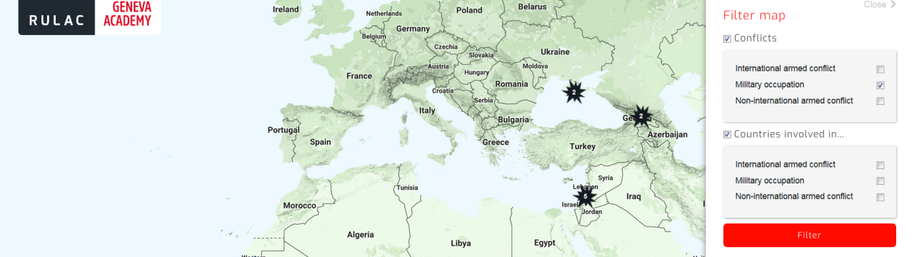 Map of the Rule of Law in Armed Conflicts Online Portal with military occupations