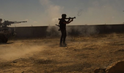 Fighters firing rockets in Libya
