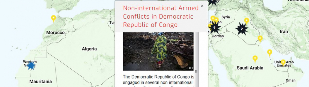 Map of the RULAC online portal with the pop-up window of the non-international armed conflicts in DRC.