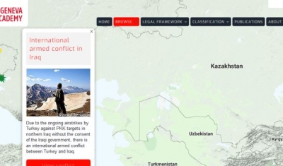 Map of the RULAC online portal with the pop-up window showing the IAC in Iraq..