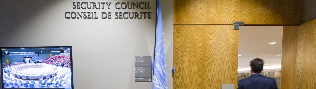 A man enters the room of the UN Security Council