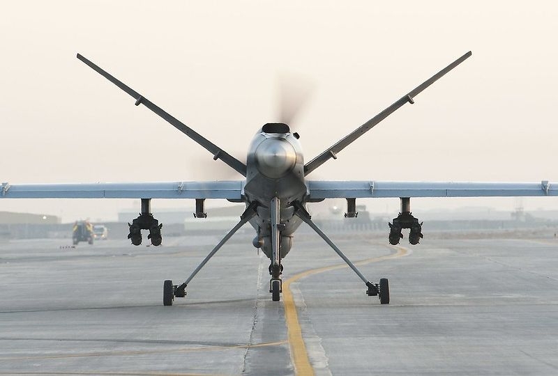 A Royal Air Force Reaper RPAS (Remotely Piloted Air System) at Kandahar Airfield in Afghanistan.