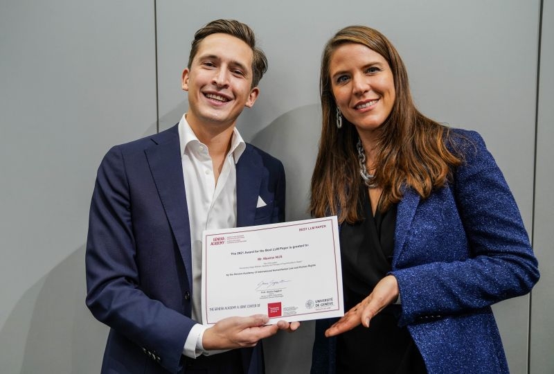 Maxime Nijs with Professor Gloria Gaggioli at the 2021 Graduation Ceremony