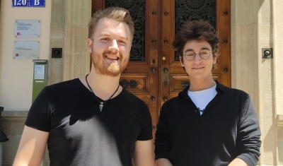 Helmer Jonelid and Edward Millett in front of Villa Moynier entrance