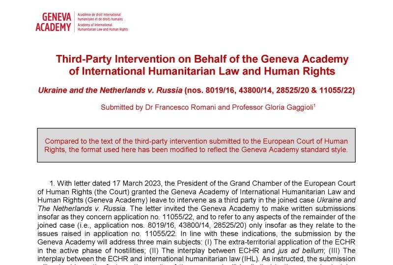 Cover page of the third-party intervention