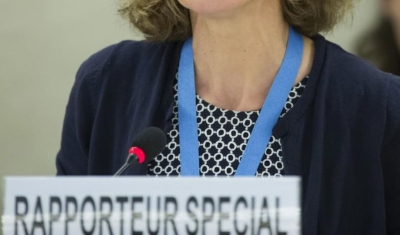 Special Rapporteur name plate at the UN Human Rights Council
