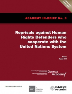 Cover of the In-Brief No3: Reprisals against Human Rights Defenders who cooperate with the United Nations System